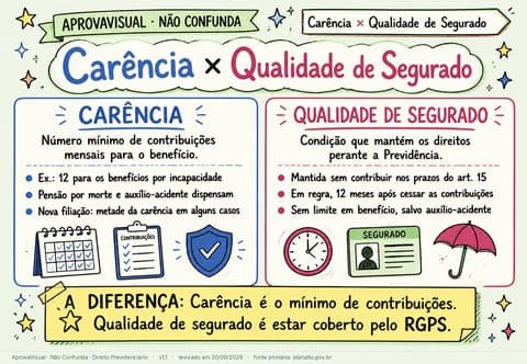 Carência × Qualidade de Segurado — página ilustrada do material