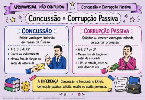 Concussão × Corrupção Passiva — página ilustrada do material