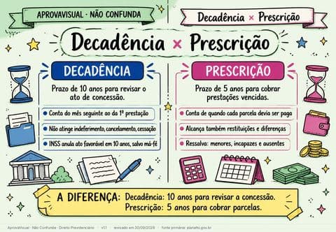 Decadência × Prescrição — página ilustrada do material