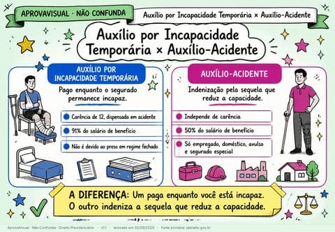 Auxílio por Incapacidade Temporária × Auxílio-Acidente — página ilustrada do material