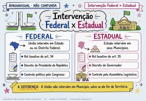 Intervenção Federal × Estadual — página ilustrada do material