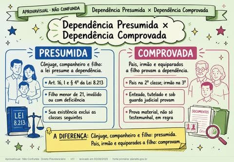 Dependência Presumida × Dependência Comprovada — página ilustrada do material