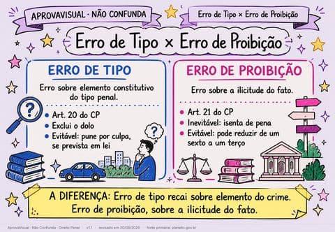 Erro de Tipo × Erro de Proibição — página ilustrada do material