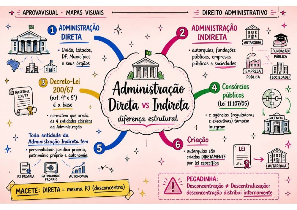 Mapa mental ilustrado de Direito Administrativo para concursos
