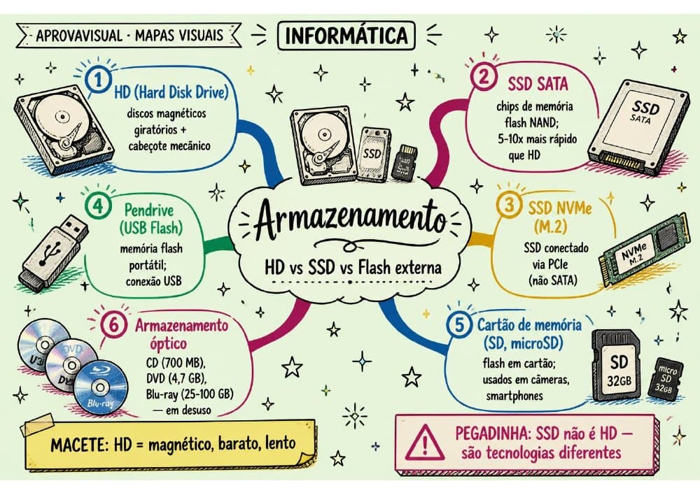 Mapa mental ilustrado de Informática para concursos