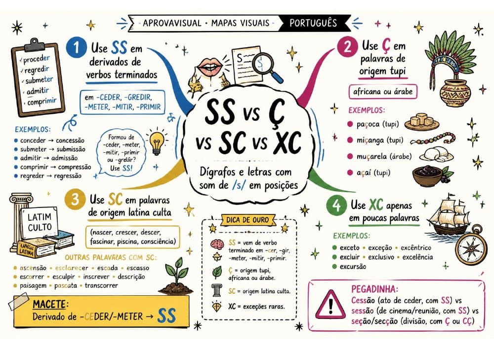 Mapa mental ilustrado de Português para concursos